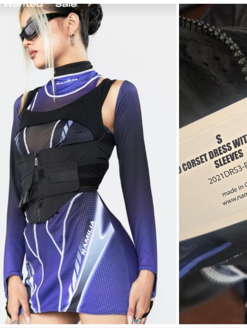 Nwt Namilia Corset Dress W Mesh & Detachable Sleeves S Violet Blue